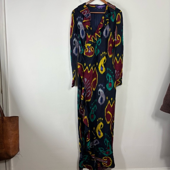 Ralph Lauren Vilgot Ikat-Print Evening Dress Womens 6 Purple Label Made in Italy - Picture 3 of 16